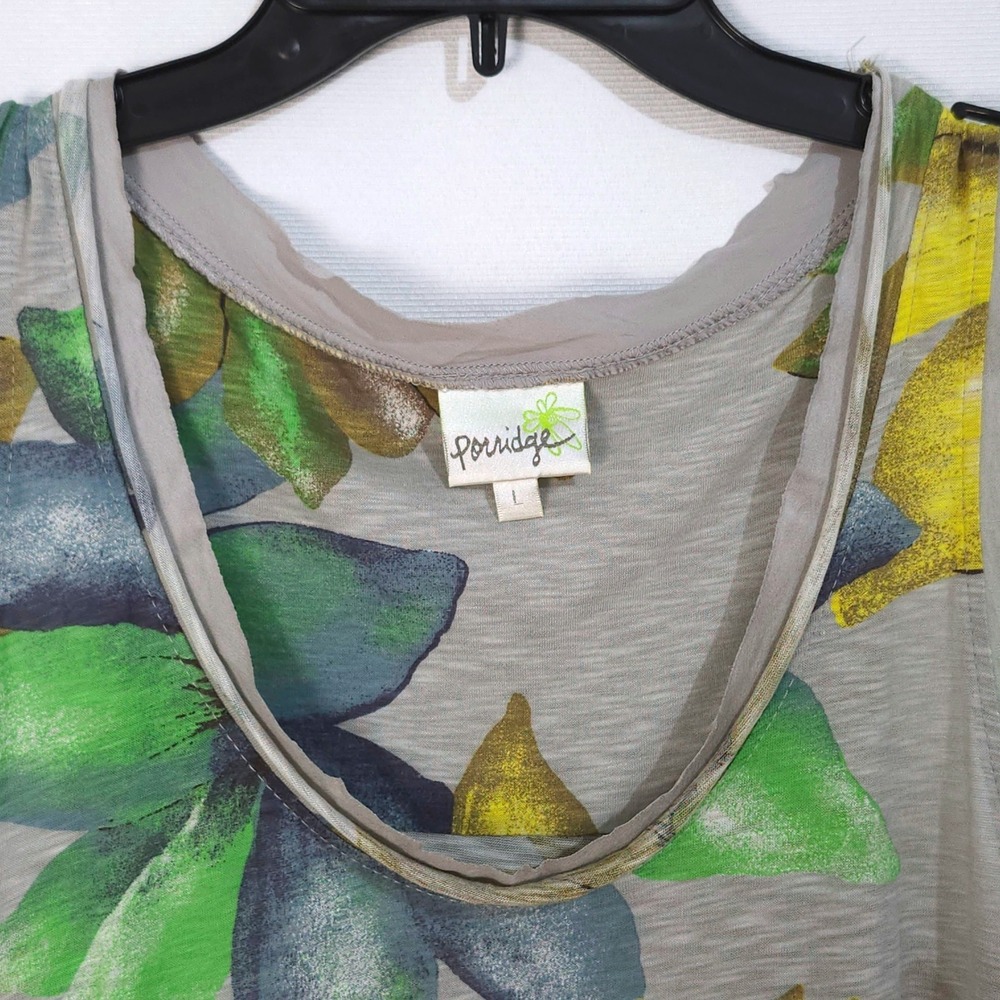 Porridge Anthropologie Floral Tank Top Large Silk Trim Supima Cotton Modal Blend - Picture 2 of 6